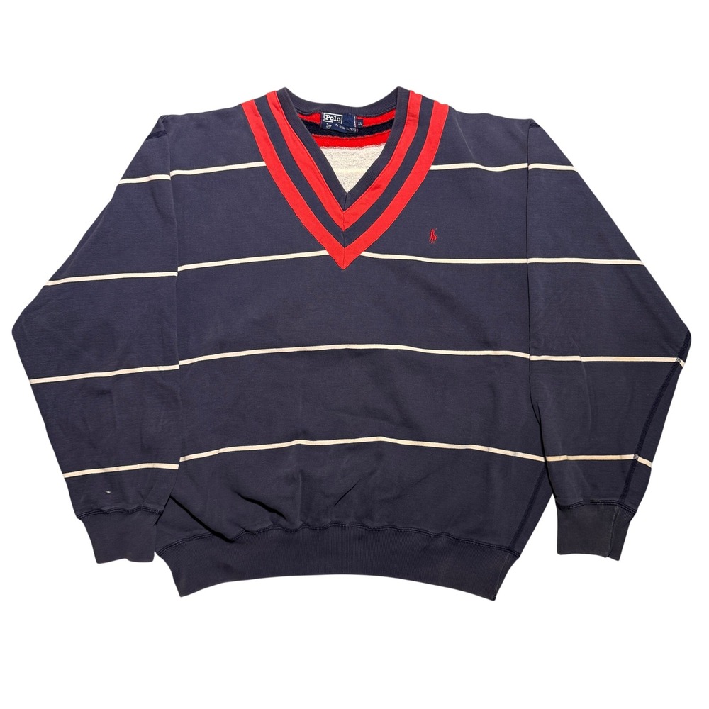 Vintage Polo Ralph Lauren V-Neck Sweatshirt XL Navy